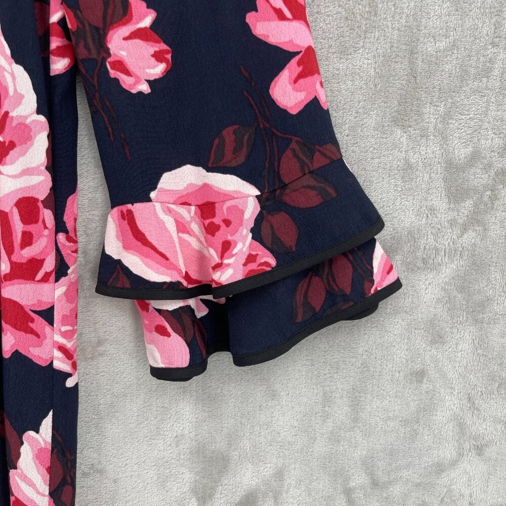 Kate Spade Rosa Dress 3/4 Sleeve Ruffle Tiered Rose Print Shift Dress - Picture 2 of 14